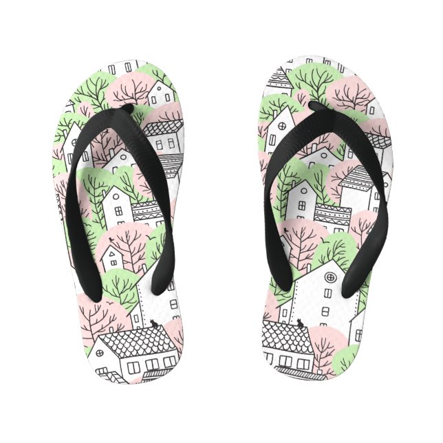 Trees, houses, spring city landscape kid's thongs (Footbed)