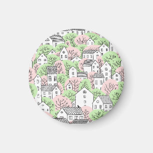 Trees, houses, spring city landscape magnet