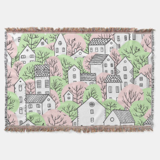 Trees, houses, spring city landscape throw blanket