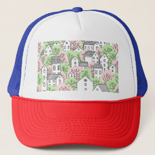Trees, houses, spring city landscape trucker hat