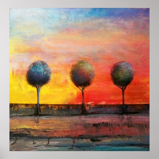 Trees in a Tuscan Sunset Poster (Front)