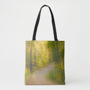 Trees in Autumn Colours and Leaf-Covered Pathway Tote Bag