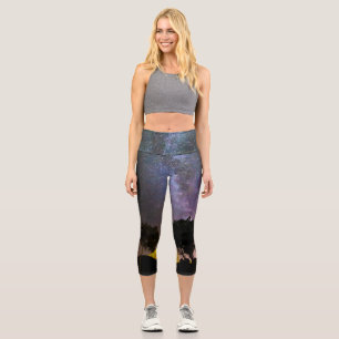 Trees landscape with milky way capri leggings