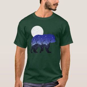 Trees Nature Moon Night Forest Animal Brown Bear T-Shirt