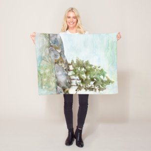 Trees on Rocks Watercolor of BWCA Canoe Country Fleece Blanket
