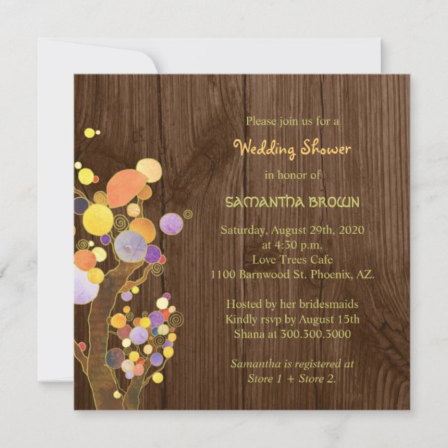 Trees on Rustic Wood Grain Wedding Shower Invitation (Front)