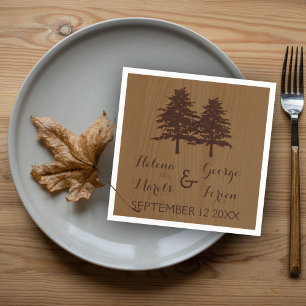 Trees on wood brown woodland wedding napkin