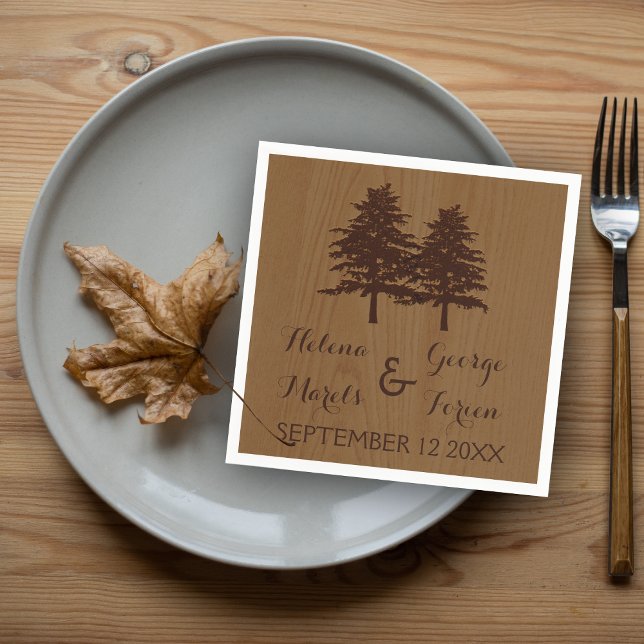 Trees on wood brown woodland wedding napkin (Creator Uploaded)