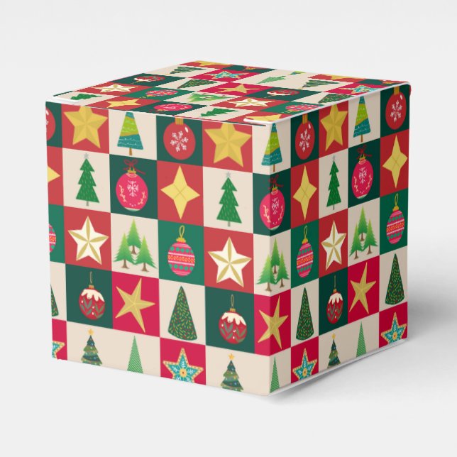 Trees Ornaments and Stars Squares Favour Box (Front Side)