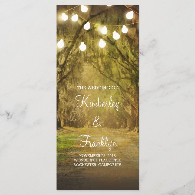 Trees Path String Lights Wedding Programs (Front)