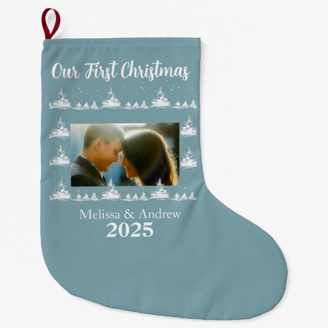 Trees Photo First Christmas Large Christmas Stocking (Front)