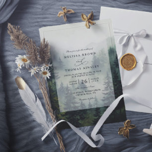Trees Pine Rustic Forest Elegant QR Code Wedding Invitation