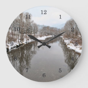 Trees Reflecting in River Large Clock