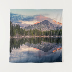 TREES REFLECTING ON CALM LAKE TAPESTRY