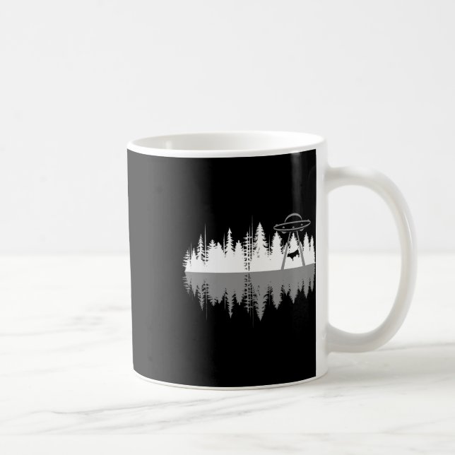 Trees Reflection Spaceship Alien Abduction Of Cow  Coffee Mug (Right)