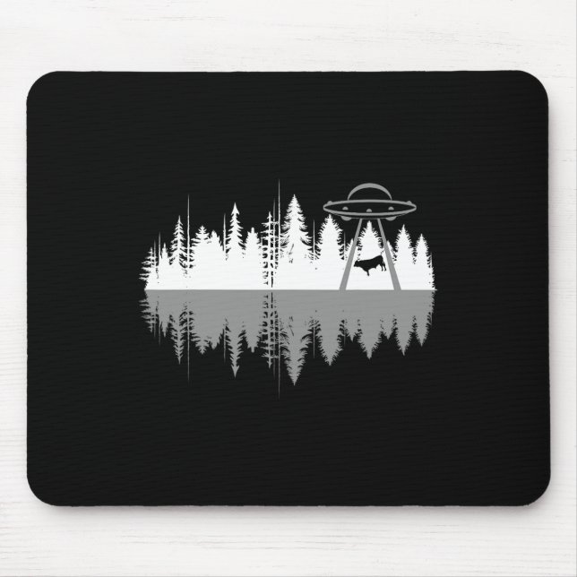 Trees Reflection Spaceship Alien Abduction Of Cow  Mouse Pad (Front)