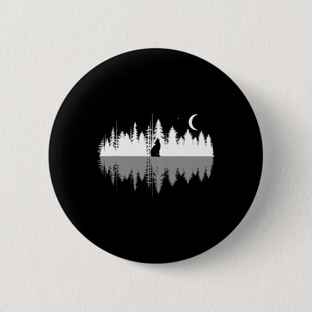 Trees Reflection Wolf Howling At Full Moon Forest  6 Cm Round Badge (Front)