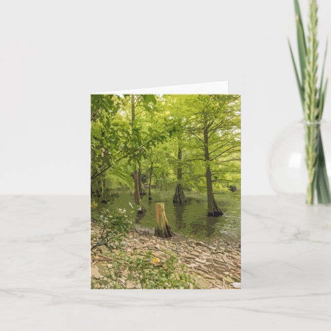 Trees rooted in water view greeting card (Front)