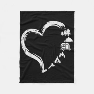 Trees Rv Van Campfire Tent Heart Cute Love Camping Fleece Blanket