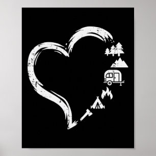 Trees Rv Van Campfire Tent Heart Cute Love Camping Poster