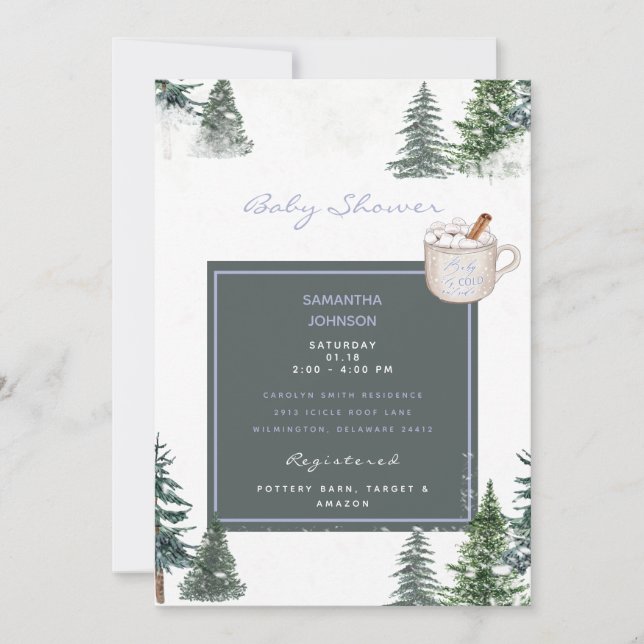 Trees & Snow Blue Baby It's Cold Outside Shower  I Invitation (Front)