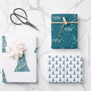 Trees & Snow Wrapping Paper Flat Sheet Set of 3