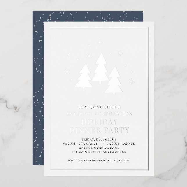 Trees Snowflakes Silver Foil Holiday Dinner Party  (Front/Back)