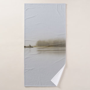 TREES SURROUNDED BY BODY OF WATER AND FOGS DURING  BATH TOWEL