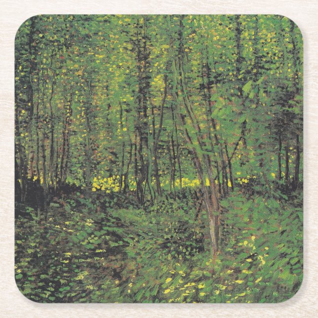 Trees & Undergrowth by Van Gogh Square Paper Coaster (Front)