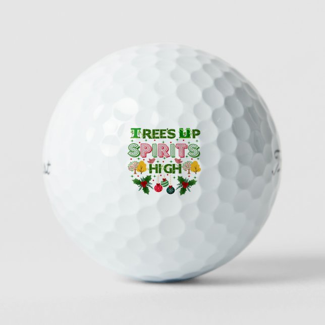 Trees up spirits high christmas holiday graphic golf balls (Front)