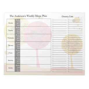 Trees Weekly Personalised Menu Plan Notepad