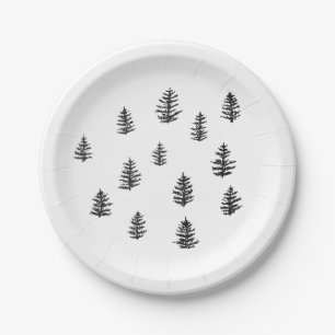 Trees Wilderness Mountain Illustration Paper Plate