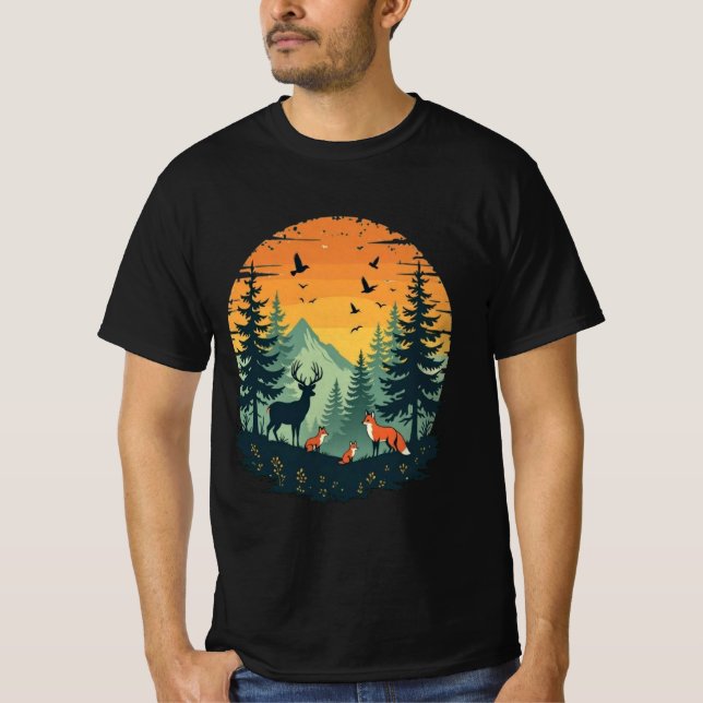 Trees Wildlife Nature Vintage Forest T-Shirt (Front)