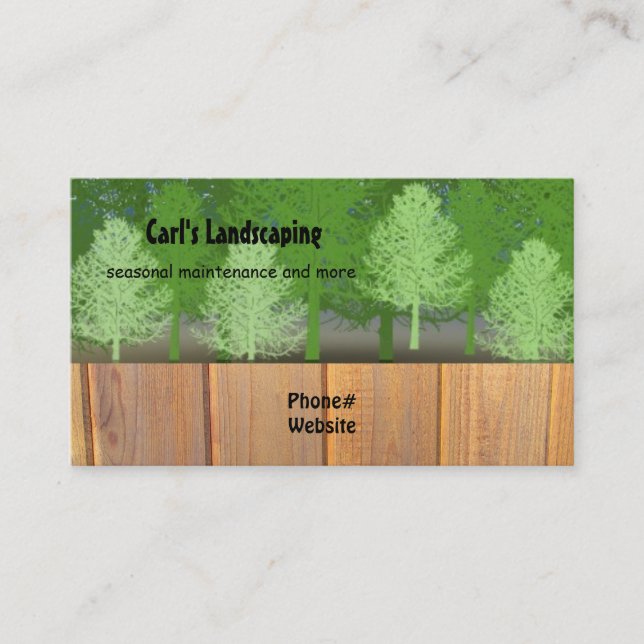Trees with Cedar Fence Landscaping Design Business Card (Front)