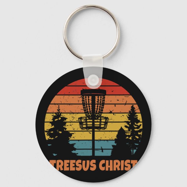 Treesus Christ Funny Disc Golf Course Frisbee  Key Ring (Front)
