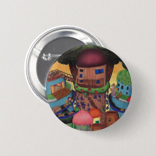 Treetop Fairy Village Art Button (Front & Back)