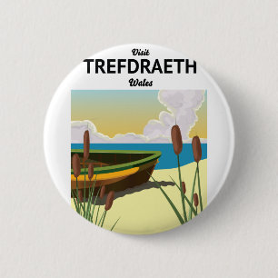 Trefdraeth seaside travel poster Two-Tone coffee m 6 Cm Round Badge