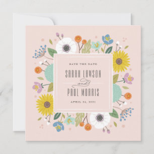Trellis Flower Frame Save the Date - Pink