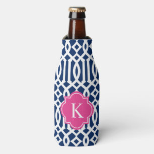 Trellis in Pink & Navy Bottle Cooler