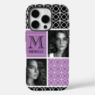 Trellis Pattern Photo Collage & Monogram iPhone 16 Pro Case