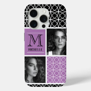 Trellis Pattern Photo Collage & Monogram iPhone 15 Pro Case