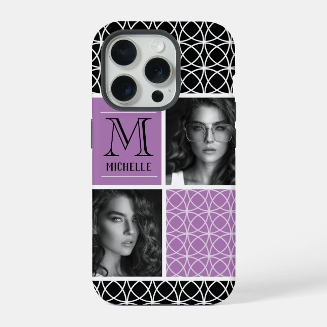 Trellis Pattern Photo Collage & Monogram iPhone Case (Back)