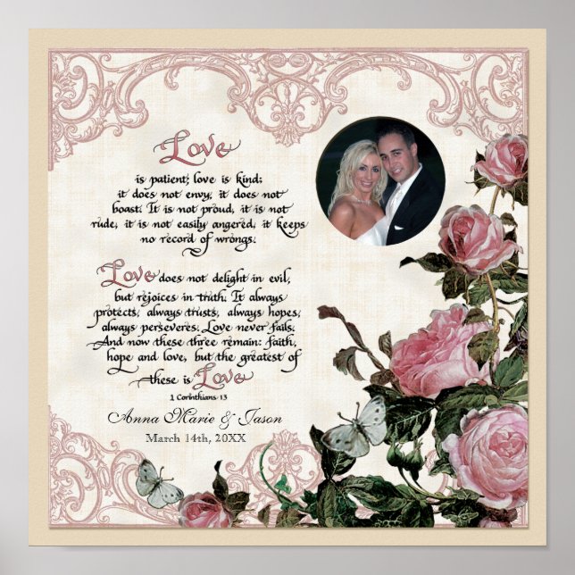 Trellis Rose Vintage - Art to Frame Personalised Poster (Front)