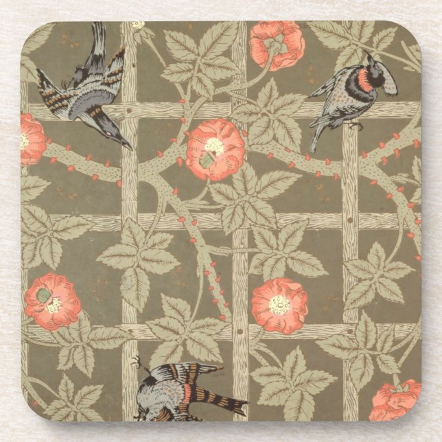 Trellis wallpaper design with a bottle green backg coaster (Front)