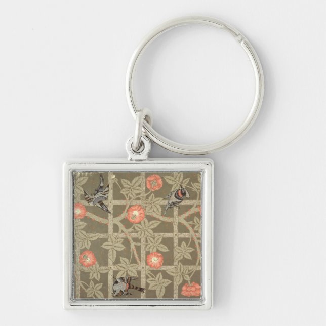 Trellis wallpaper design with a bottle green backg key ring (Front)