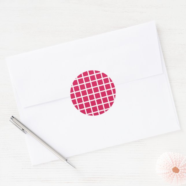 Trellis White - Raspberry Classic Round Sticker (Envelope)