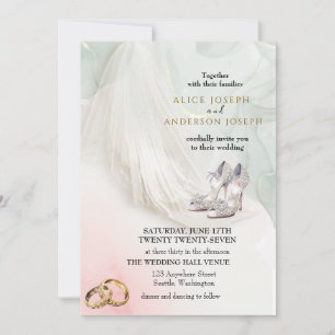 Trenby Bride Veil Green Wedding Invitation