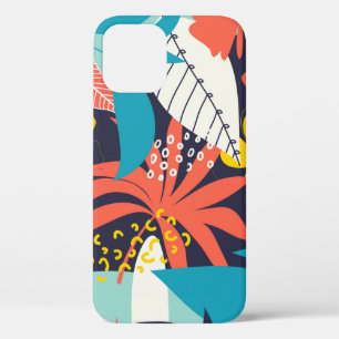 Trend abstract pattern with bright tropical leaves iPhone 12 case