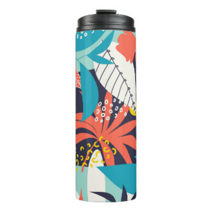 Trend abstract pattern with bright tropical leaves thermal tumbler