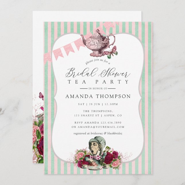 Trend Alice In Wonderland Tea Party Bridal Shower Invitation (Front/Back)